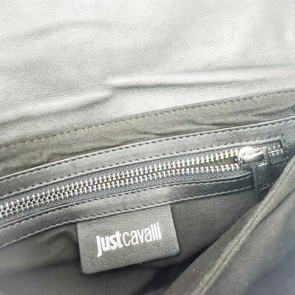 Just Cavalli Black Leather Studded Over The Shoulder Crossbody Tote Purse MINT - Picture 4 of 9